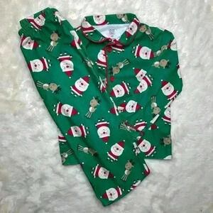 Just One You  By Carter’s Christmas Santa/Reindeer Pajamas Green Size 4T